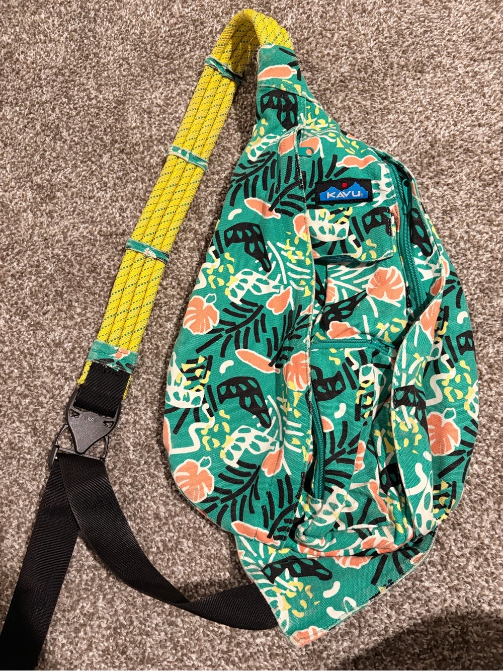 KAVU Tropical Print Sling Bag in Green